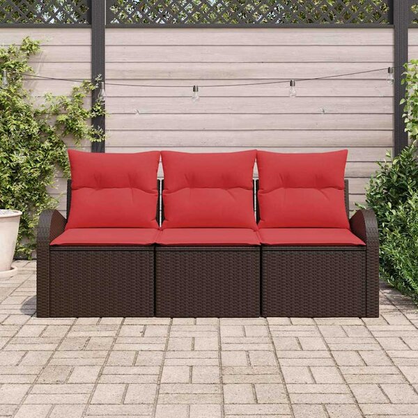 VidaXL Kerti Kanapé Szett tárolóval 3 pcs Barna és piros Poli rattan
