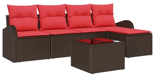 VidaXL Kanapé Szett párnával tárolóval 6 pcs Barna és Piros polirattan