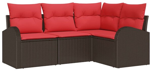 VidaXL Kerti Kanapé Szett párnával 4 pcs Barna és Piros polirattan