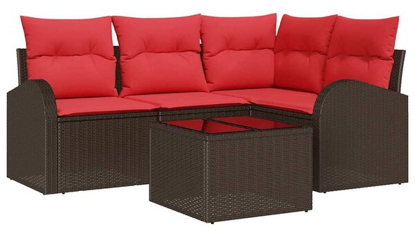 VidaXL Kerti Kanapé Szett párnával 5 pcs Barna és Piros polirattan