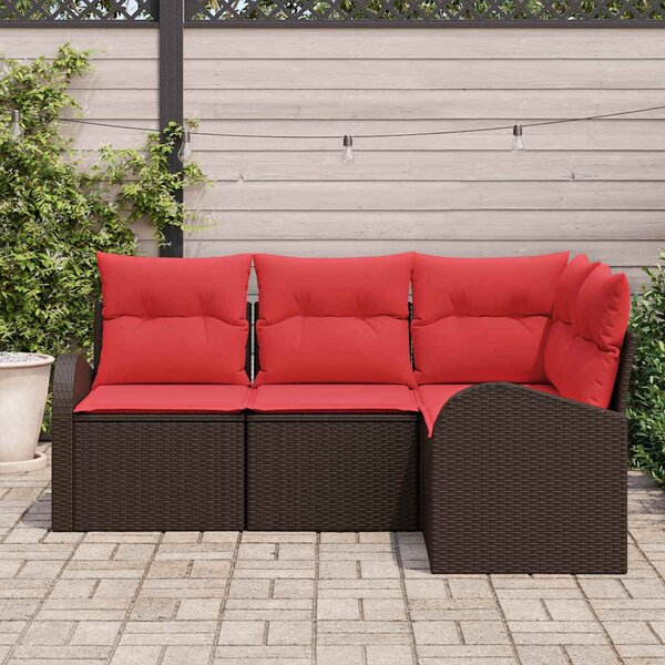 VidaXL Kerti Kanapé Szett párnával 4 pcs Barna és Piros polirattan