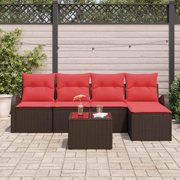 VidaXL Kanapé Szett párnával tárolóval 6 pcs Barna és Piros polirattan