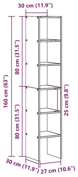 2 db betonszürke szerelt fa könyvespolcok halmozható 30x30x80cm