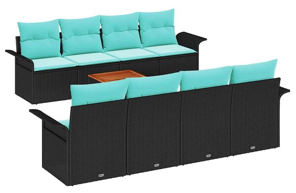 VidaXL Kerti Kanapé Szett tárolóval 9 pcs Fekete és Türkiz polirattan