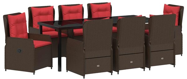 VidaXL Kert étkező szett párnával 9 pcs Barna Poli rattan
