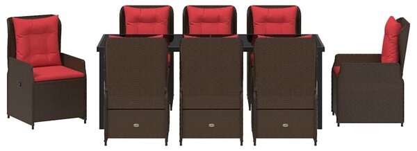 VidaXL Kert étkező szett párnával 9 pcs Barna Poli rattan