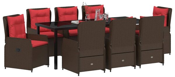 VidaXL Kert étkező szett párnával 9 pcs Barna Poli rattan