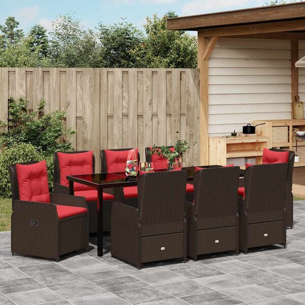 VidaXL Kert étkező szett párnával 9 pcs Barna Poli rattan