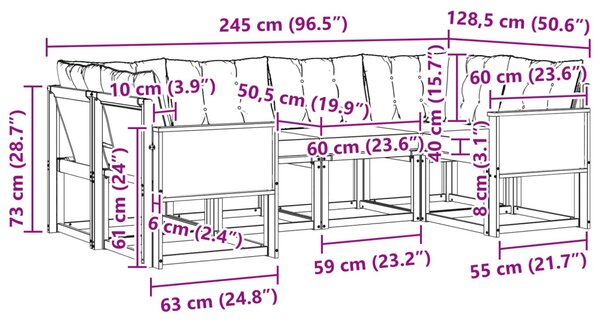 VidaXL Kültéri kanapé szett 6 pcs Természetes és Fekete