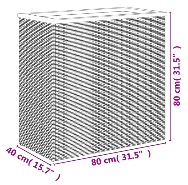 Fekete polyrattan ültetőláda 80 x 40 x 80 cm