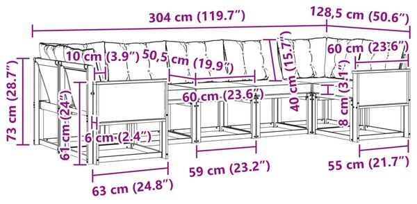 VidaXL Kültéri kanapé szett 7 pcs Természetes és Fekete