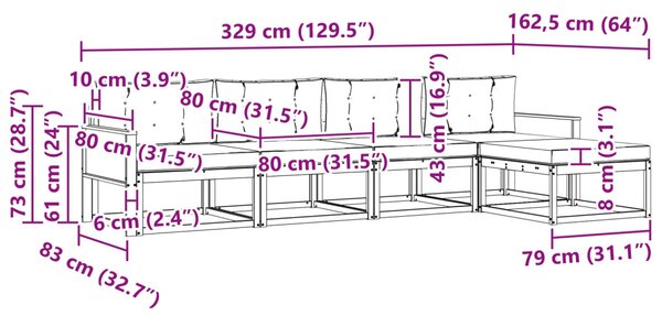 Kültéri kanapé szett 5 pcs Természetes és antracit