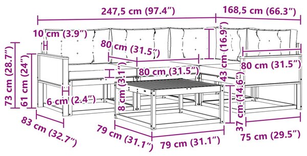Kültéri kanapé szett 5 pcs Természetes és krémszínű