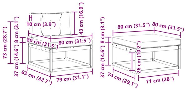 Kültéri kanapé szett 5 pcs Természetes és antracit