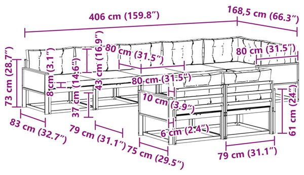 Kültéri kanapé szett 8 pcs Természetes és antracit