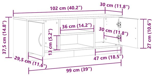 Antik fa színű szerelt fa TV-szekrény 102 x 30 x 37,5 cm