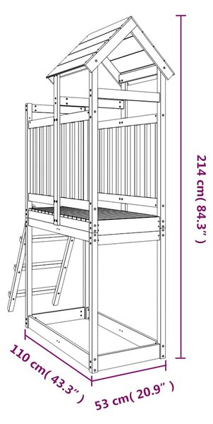 Tömör fenyőfa kültéri játszószett 53 x 110 x 214 cm