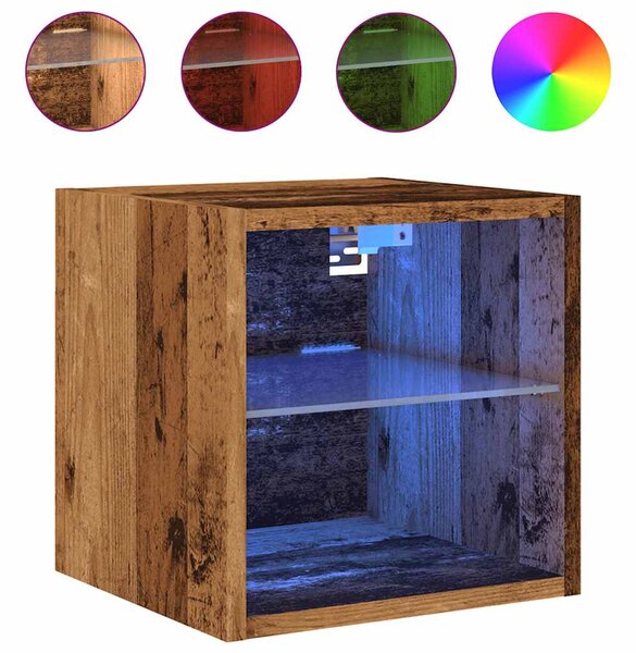 2 db antik fa fali TV-szekrény LED-világítással 30x28,5x30 cm