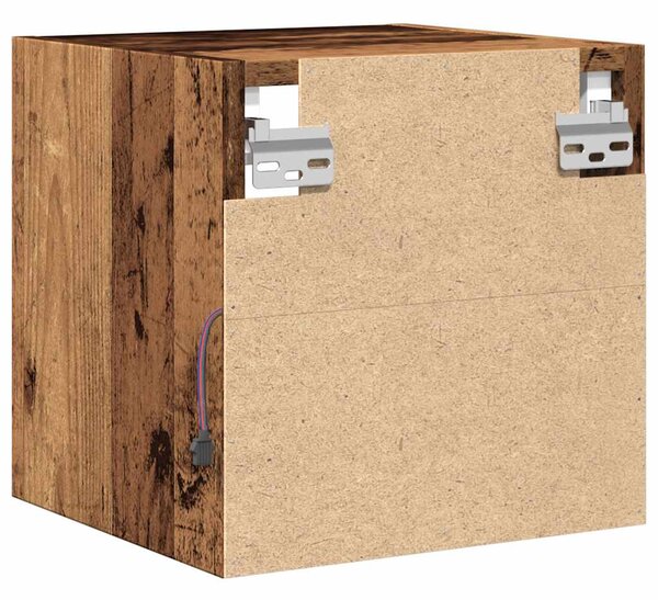 Antik fa színű fali TV-szekrény LED-világítással 30x28,5x30 cm