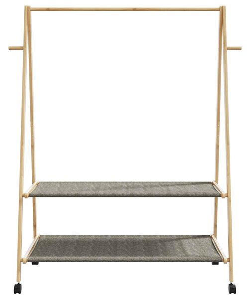 Bambusz ruhaállvány polcokkal és kerekekkel 132x45,5x155,5 cm