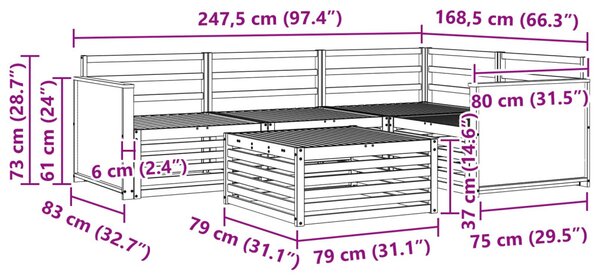 VidaXL Kültéri kanapé szett 5 pcs Természetes 79 x 79 x 37 cm