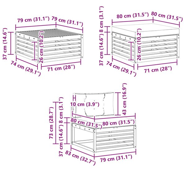 Kültéri kanapé szett 6 pcs Természetes és bézs 79 x 79 x 37 cm