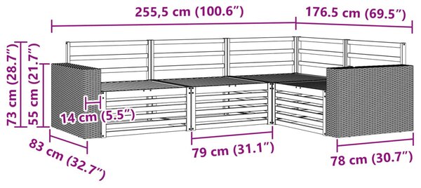 Kültéri kanapé szett 4 pcs Természetes 255,5 x 176,5 x 73 cm