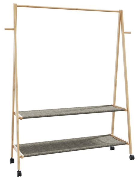 Bambusz ruhaállvány polcokkal és kerekekkel 132x45,5x155,5 cm