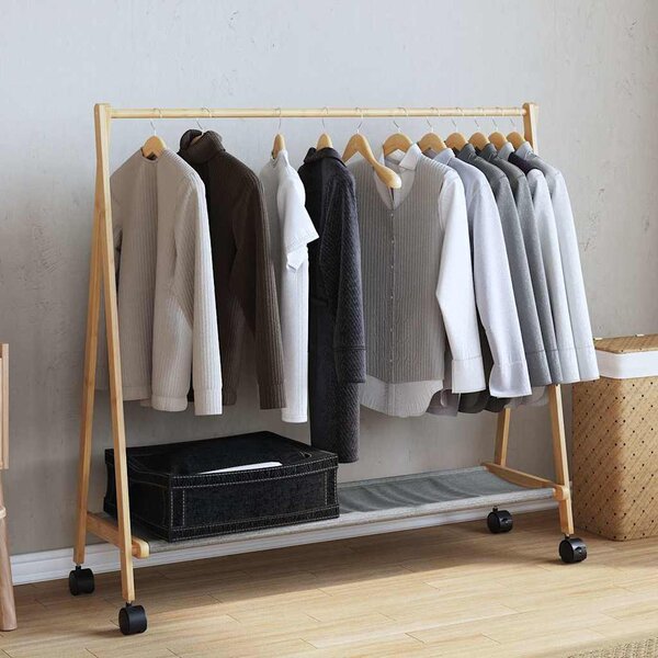 Bambusz ruhaállvány polcokkal és kerekekkel 103 x 40 x 183 cm