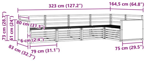 Kültéri kanapé szett 5 pcs Természetes 323 x 164,5 x 73 cm