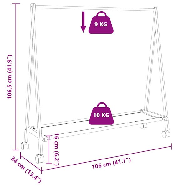 Bambusz ruhaállvány polcokkal és kerekekkel 103 x 40 x 183 cm
