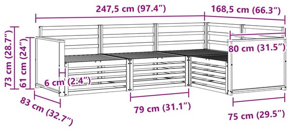Kültéri kanapé szett 4 pcs Természetes 247,5 x 168,5 x 73 cm