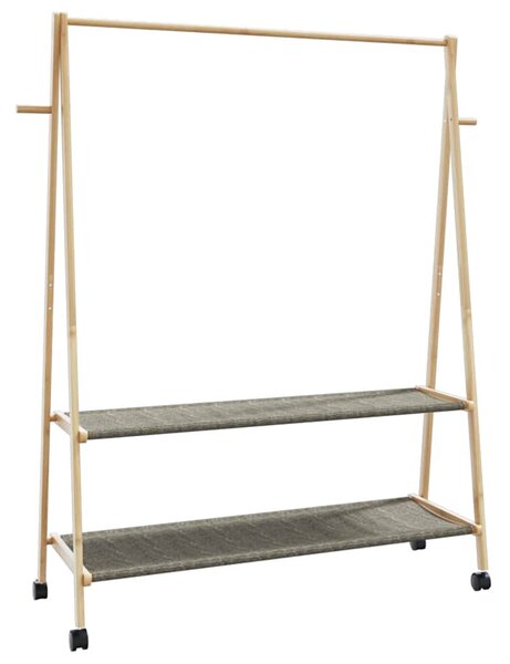 Bambusz ruhaállvány polcokkal és kerekekkel 132x45,5x155,5 cm