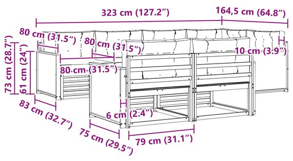 Kültéri kanapé szett párnával 7 pcs