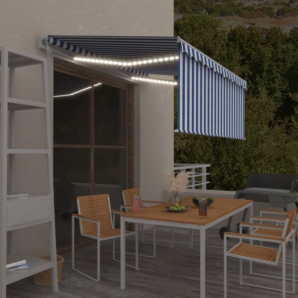 VidaXL kék-fehér szélérzékelős, LED-es napellenző redőnnyel 3x2,5 m