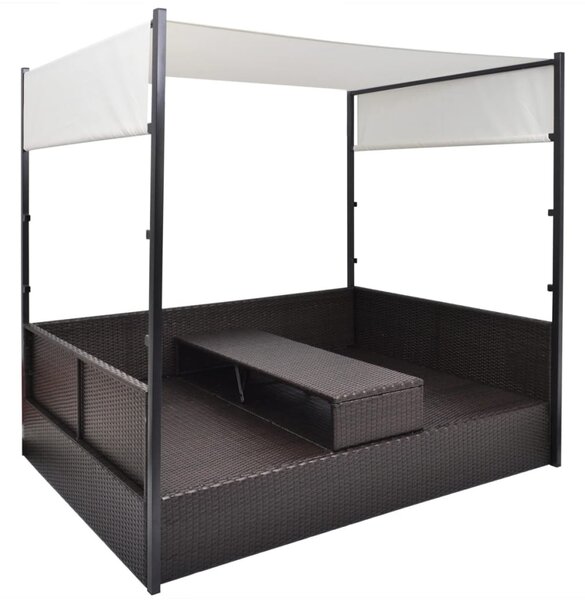 Barna polyrattan napellenzős kerti ágy 190 x 130 cm