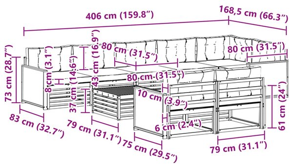 VidaXL Kültéri kanapé szett párnával 9 pcs
