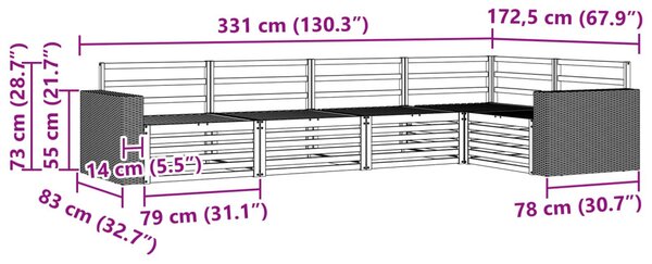 Kültéri kanapé szett 5 pcs Természetes 331 x 172,5 x 73 cm