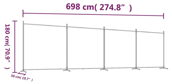 4 paneles fekete szövet térelválasztó 698x180 cm