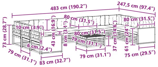 Ülőgarnitúrák párnával 11 pcs Tömör Akácfa