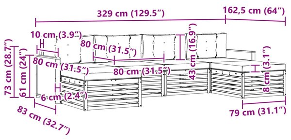 Ülőgarnitúrák párnával 6 pcs Tömör Akácfa