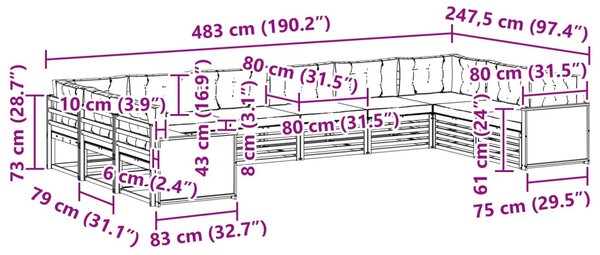 Ülőgarnitúrák párnával 10 pcs Tömör Akácfa
