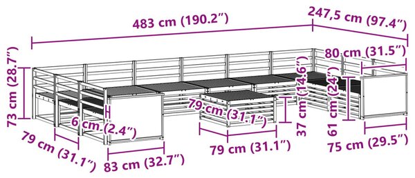 VidaXL Ülőgarnitúrák 11 pcs Tömör Akácfa
