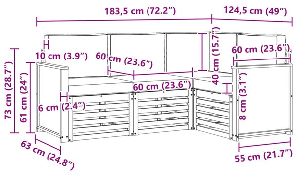 VidaXL Ülőgarnitúrák párnával 4 pcs Tömör Akácfa