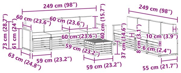 VidaXL Ülőgarnitúrák párnával 9 pcs Tömör Akácfa