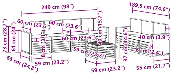 VidaXL Ülőgarnitúrák párnával 8 pcs Tömör Akácfa