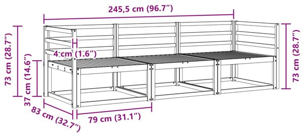 VidaXL Kültéri kanapé szett 3 pcs Fehér 245,5 x 83 x 73 cm