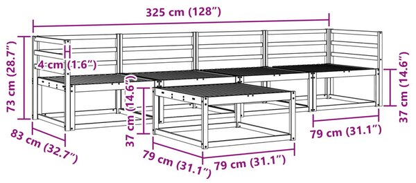 VidaXL Kültéri kanapé szett 5 pcs Fehér 79 x 79 x 37 cm Tömör Akácfa