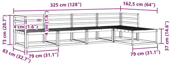 VidaXL Kültéri kanapé szett 5 pcs Fehér 325 x 162,5 x 73 cm