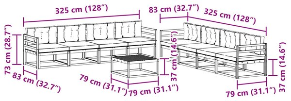 VidaXL Kültéri kanapé szett 9 pcs Fehér és Krém színű 79 x 79 x 37 cm